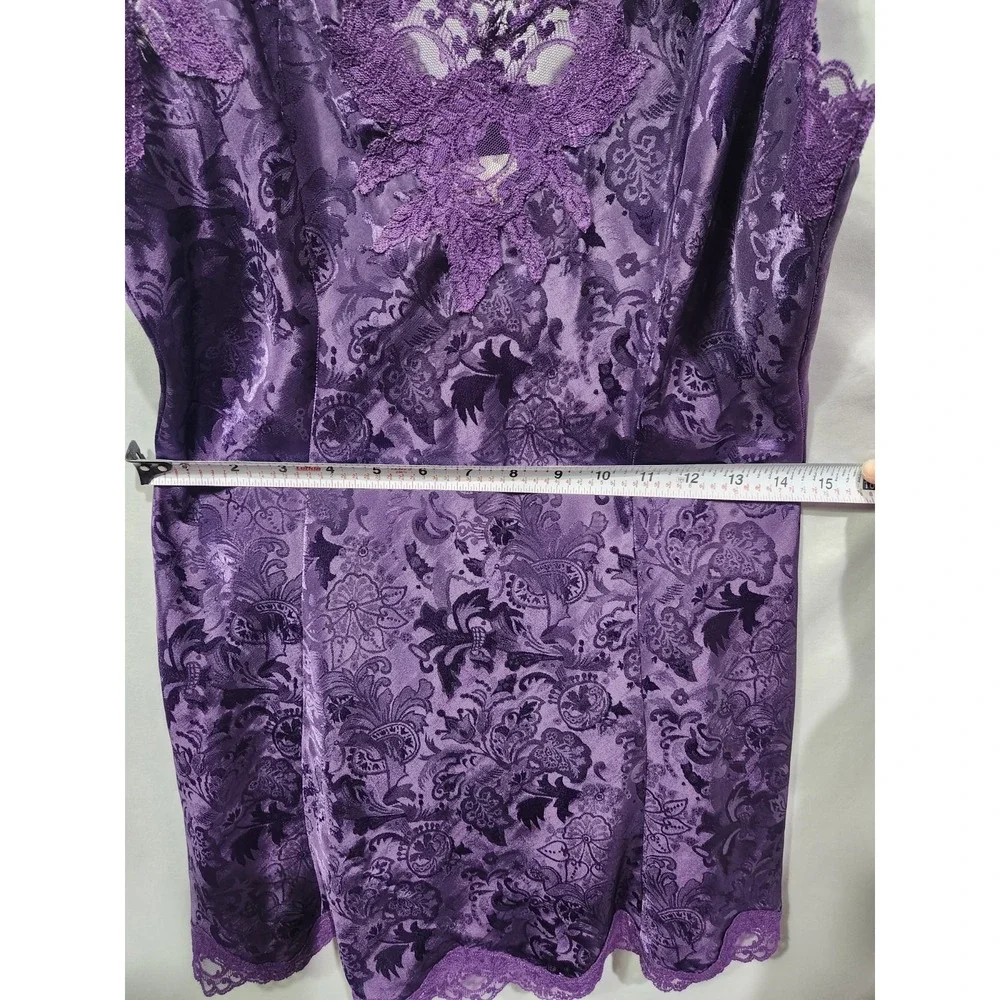 VTG Victorias Secret Gold Label Satin & Lace Floral Paisley Purple Slip Dress  S